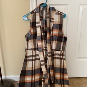 sleeveless plaid button down dress